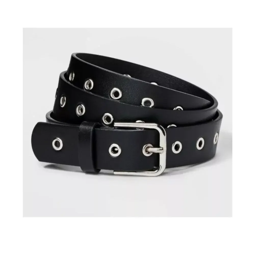 New‎ Ava & Viv Women's 2X  90s Y2K Grommet Belt Black Silver New Faux Leather